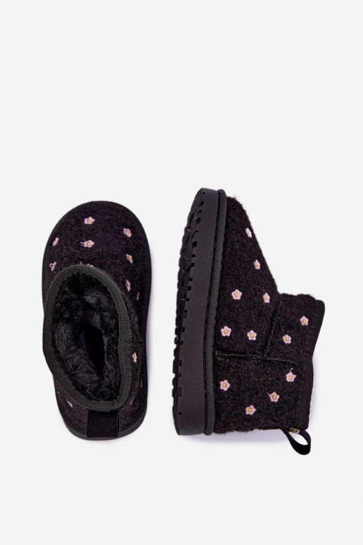 Schwarze Kinder-Schneestiefel mit Blumenmotiven Lunabelle