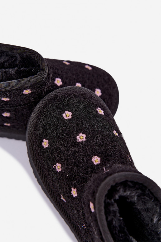 Schwarze Kinder-Schneestiefel mit Blumenmotiven Lunabelle