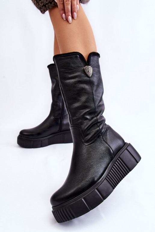 Leder Damen Stiefel mit Wolle Zazoo 70121 schwarz