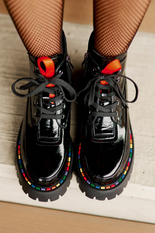 Bottines de travail en cuir avec effet verni noires Anafra