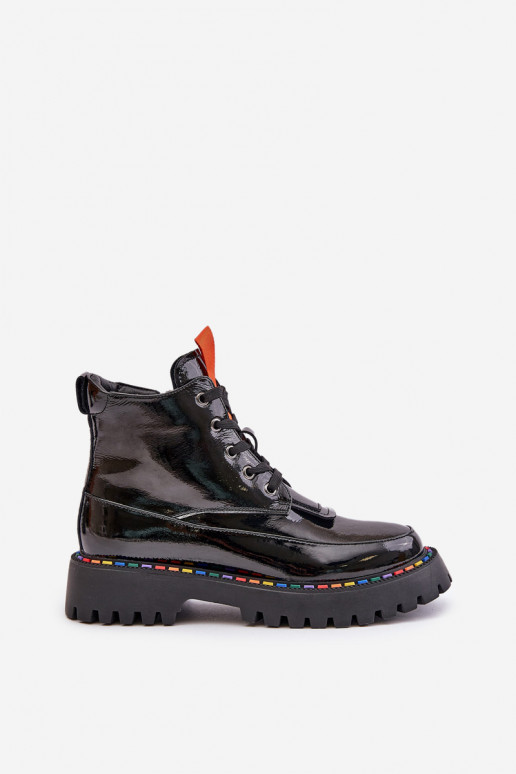 Bottines de travail en cuir avec effet verni noires Anafra