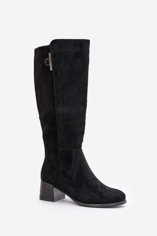 Bottes hautes à talon en daim synthétique noires Izanae