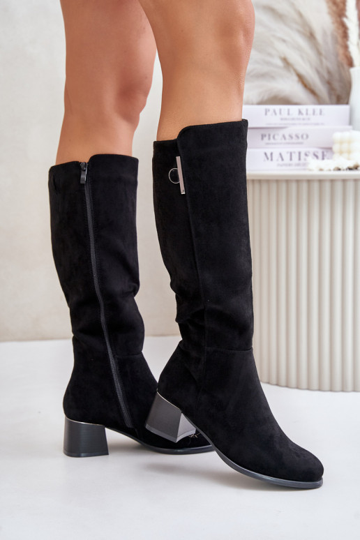 Bottes hautes à talon en daim synthétique noires Izanae