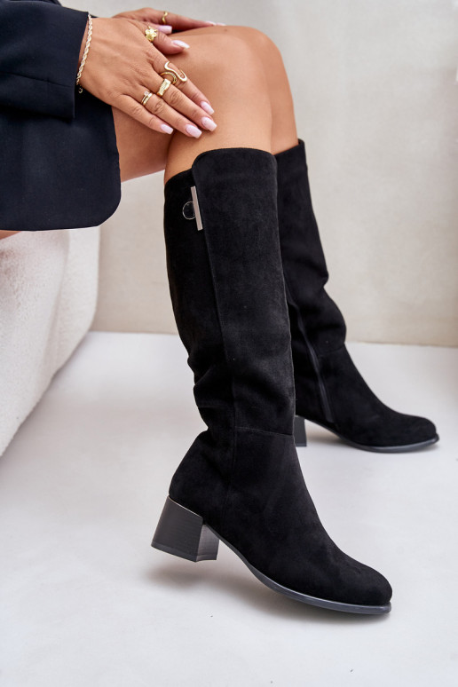 Bottes hautes à talon en daim synthétique noires Izanae