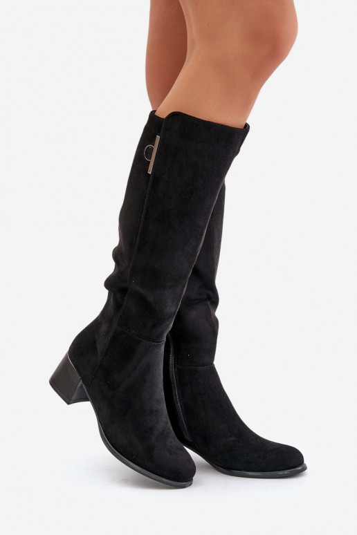Bottes hautes à talon en daim synthétique noires Izanae