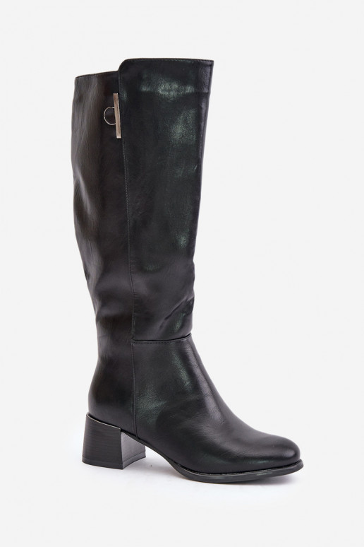 Bottes hautes à talon en cuir synthétique noires Izanae