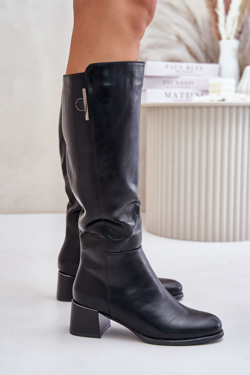 Kniehohe Stiefel mit Absatz aus Kunstleder schwarz Izanae