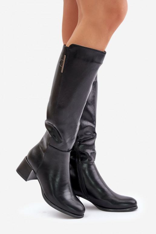 Kniehoge laarzen met hak van faux leather zwart Izanae