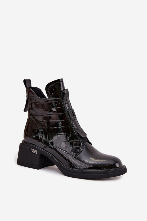 Bottines en cuir pour femmes avec détail embossé noires Lorenza