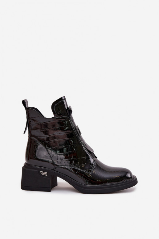 Bottines en cuir pour femmes avec détail embossé noires Lorenza