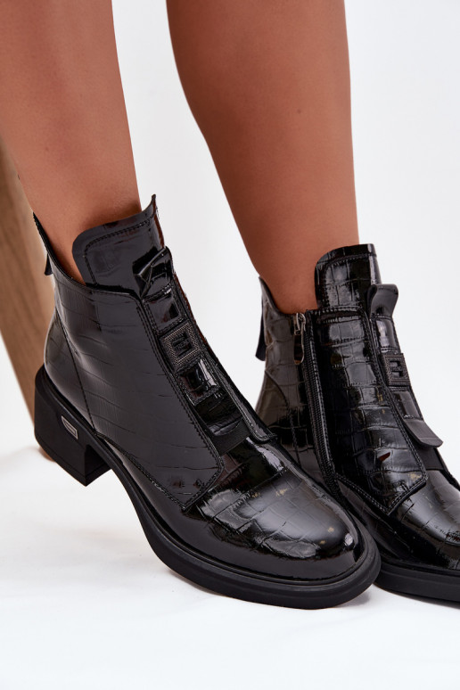 Bottines en cuir pour femmes avec détail embossé noires Lorenza