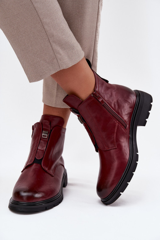 Warme dames enkellaarsjes met decoratieve details bordeaux Roselle