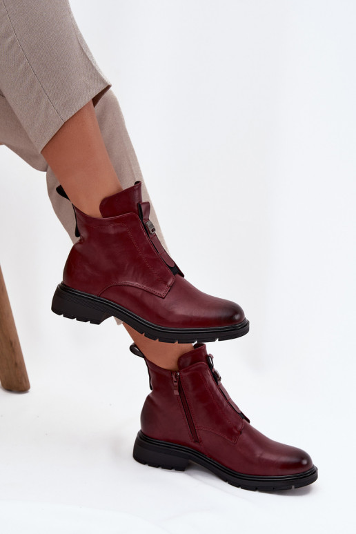 Warme dames enkellaarsjes met decoratieve details bordeaux Roselle