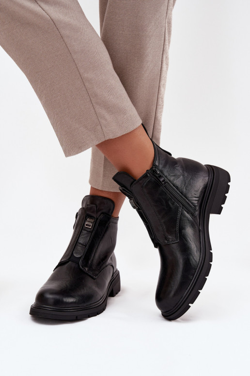 Warme dames enkellaarsjes met decoratieve details zwart Roselle