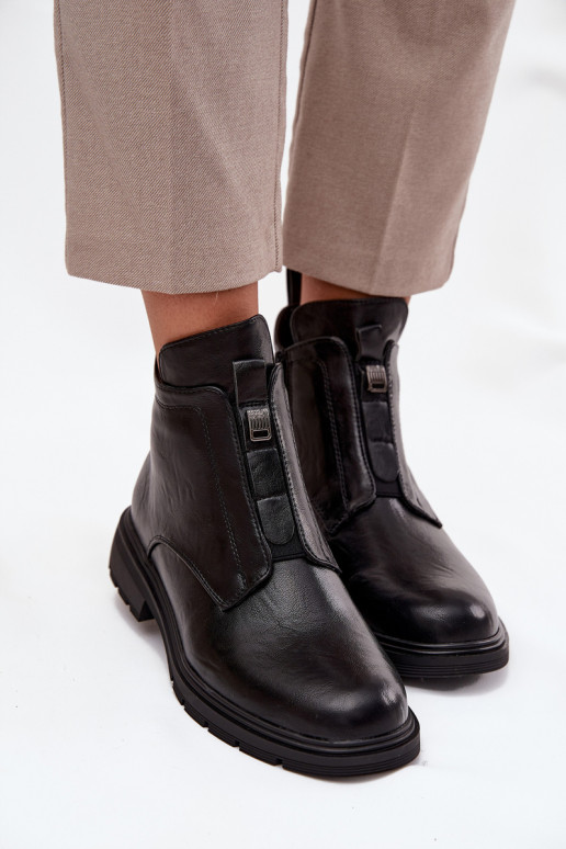 Warme dames enkellaarsjes met decoratieve details zwart Roselle