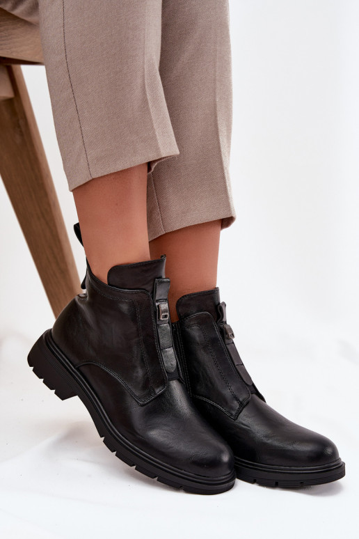 Warme dames enkellaarsjes met decoratieve details zwart Roselle