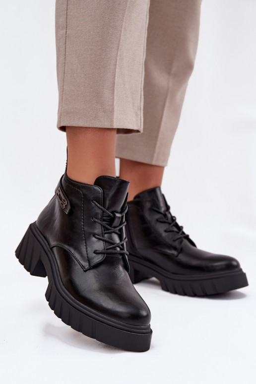 Bottines basses chaudes pour femmes avec talons décorés noires Therisse