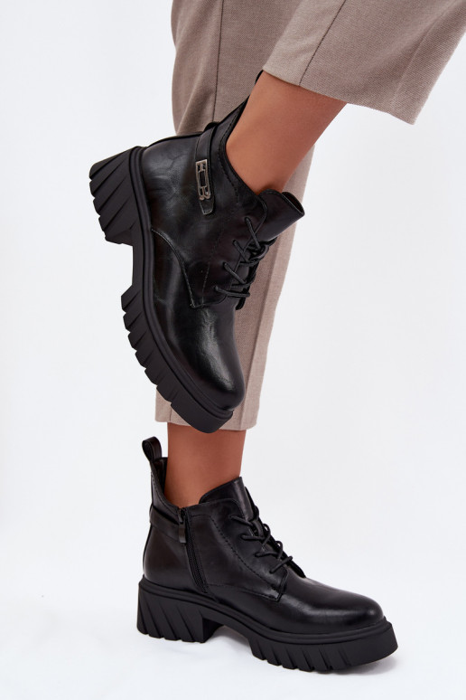 Bottines basses chaudes pour femmes avec talons décorés noires Therisse