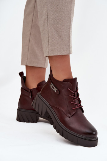 Niedrige warme Damen Stiefeletten mit verzierten Absätzen bordeaux Therisse 2