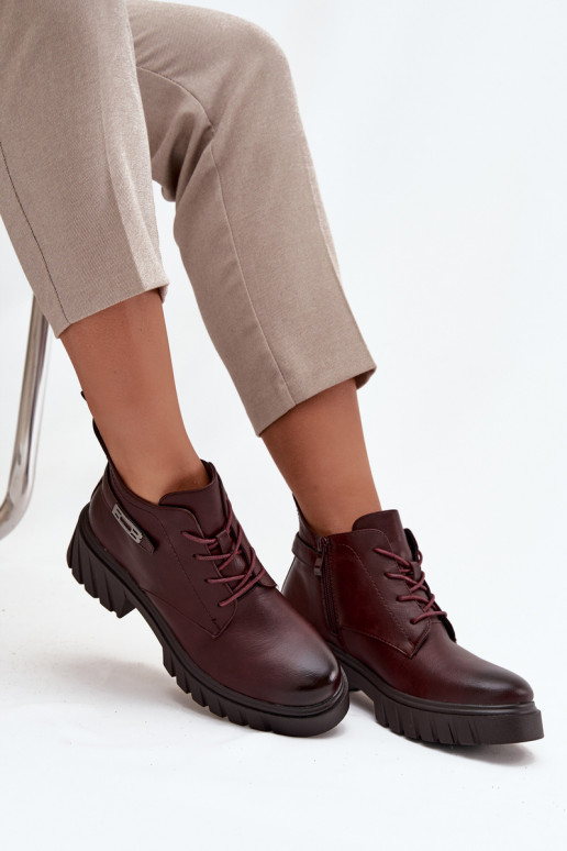 Bottines basses chaudes pour femmes avec talons décorés bordeaux Therisse