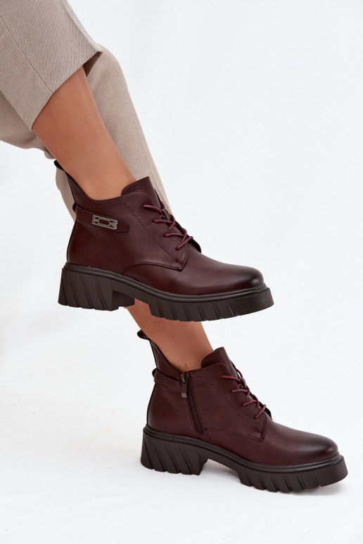 Niedrige warme Damen Stiefeletten mit verzierten Absätzen bordeaux Therisse