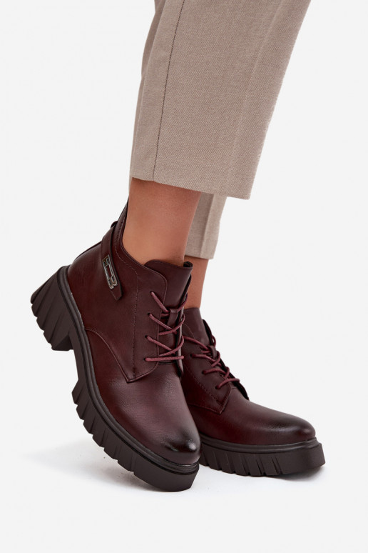 Bottines basses chaudes pour femmes avec talons décorés bordeaux Therisse
