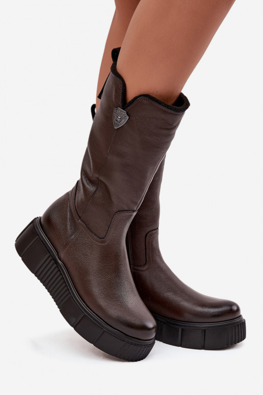 Leder Damen Stiefel mit Wolle Zazoo 70121 schokoladenfarben