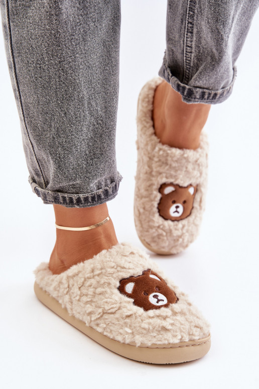 Sandfarbene Slipper mit Fell Temiena