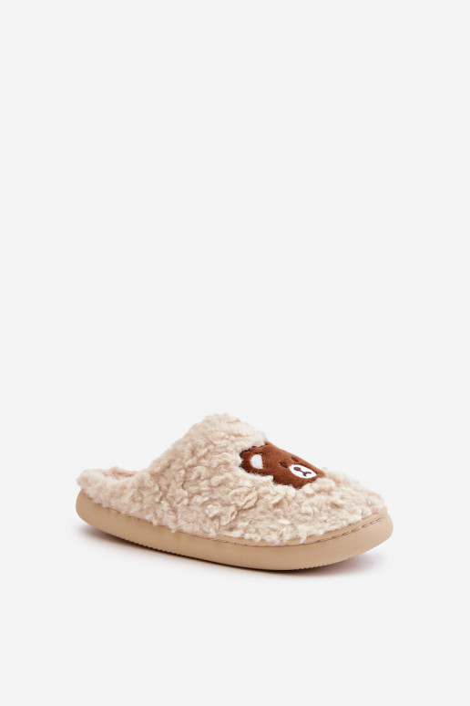 Zandkleurige slippers met bont Temiena