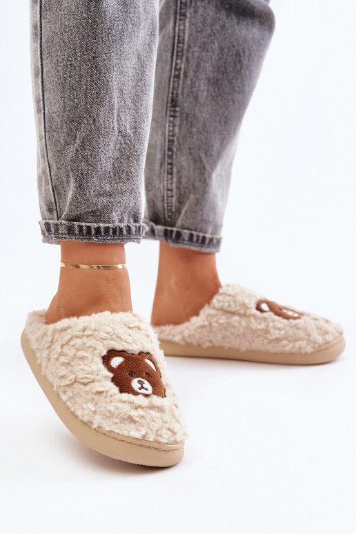 Zandkleurige slippers met bont Temiena