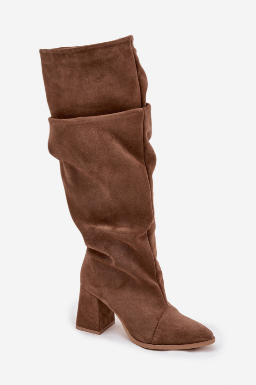 Braune Kunstveloursleder Stiefeletten mit Absätzen Zazoo 4228