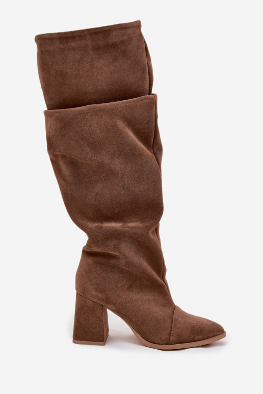 Bruine laarzen van faux suede met hakken Zazoo 4228