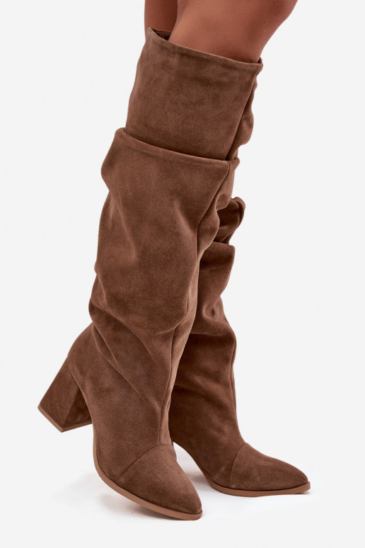 Braune Kunstveloursleder Stiefeletten mit Absätzen Zazoo 4228