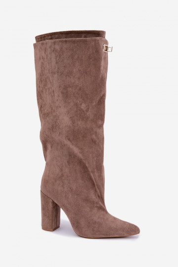 Sandfarbene Kunstveloursleder isolierte Stiefeletten mit doppeltem Schaft Luminelle