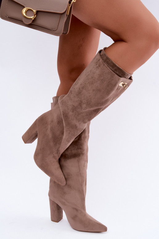Zandkleurige faux suede geïsoleerde laarzen met dubbele schacht Luminelle