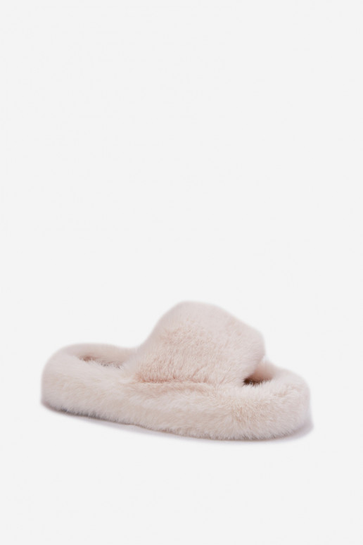 Ivoren dames slippers met bont Biella