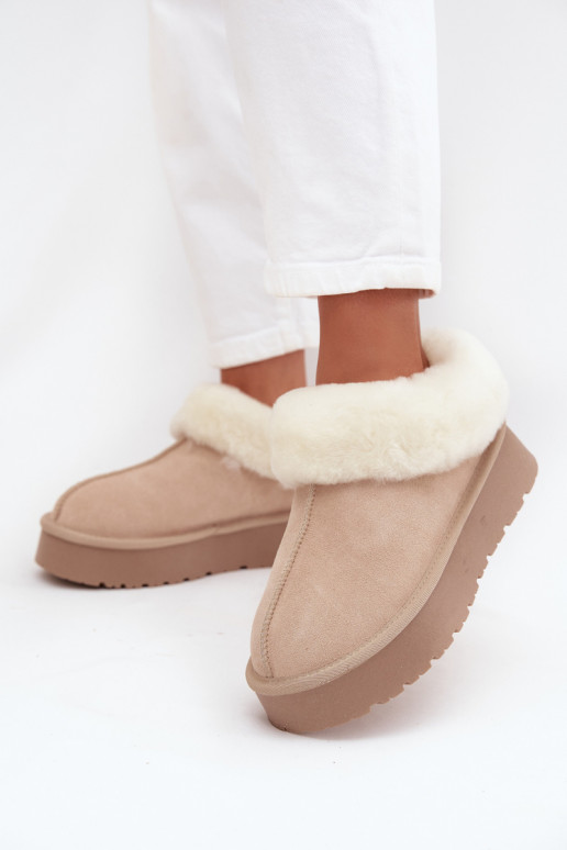 Zandkleurige dames sneeuwlaarzen van faux suede met bont Mivelle