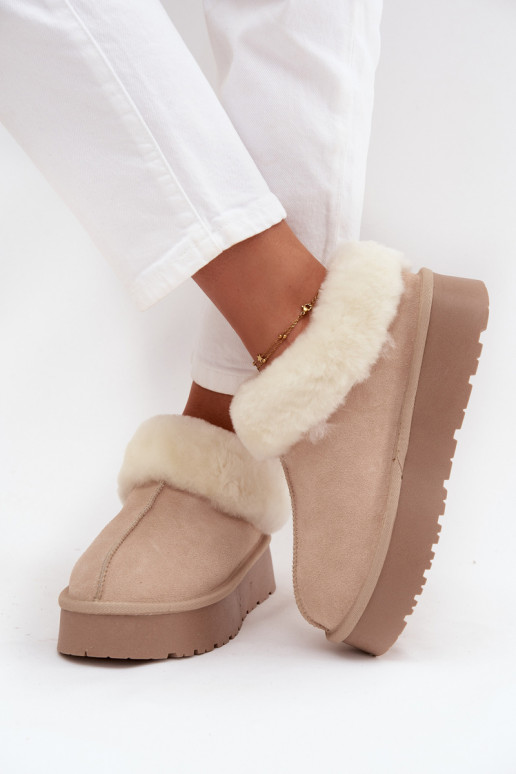 Bottes de neige beiges pour femmes en daim synthétique avec fourrure Mivelle