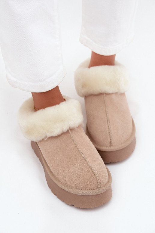 Zandkleurige dames sneeuwlaarzen van faux suede met bont Mivelle