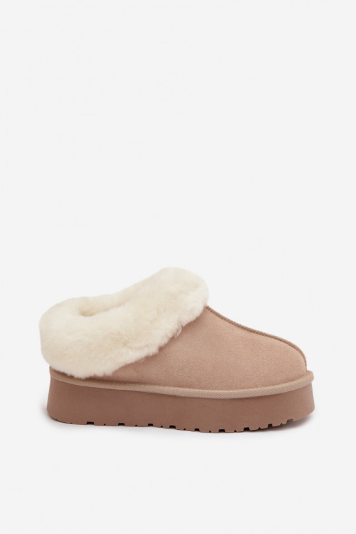 Zandkleurige dames sneeuwlaarzen van faux suede met bont Mivelle