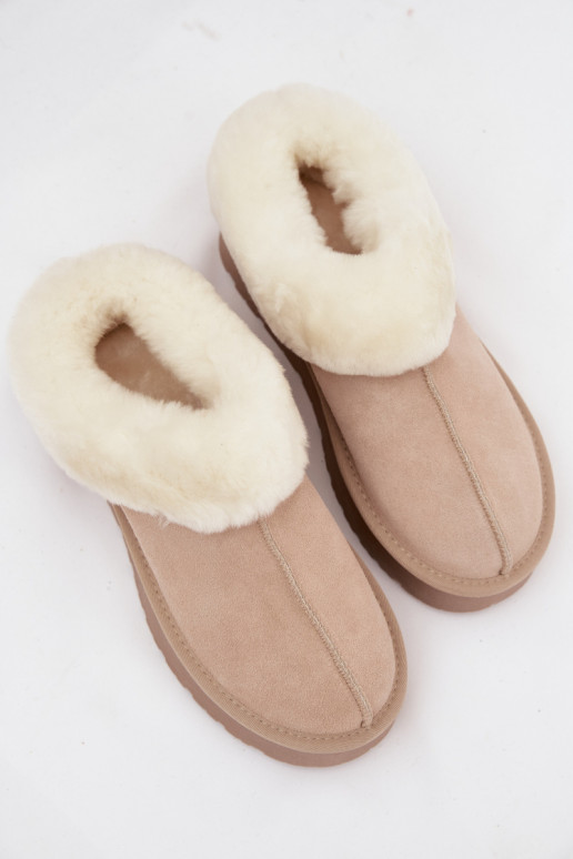 Sandfarbene Damen-Schneestiefel aus Kunstveloursleder mit Fell Mivelle