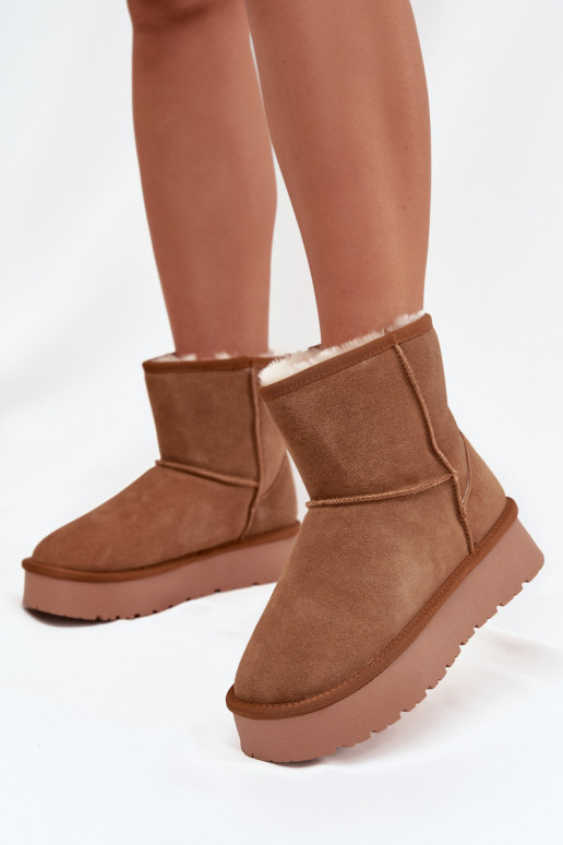 Braune Damen-Schneestiefel aus Kunstveloursleder mit Plateau Privine