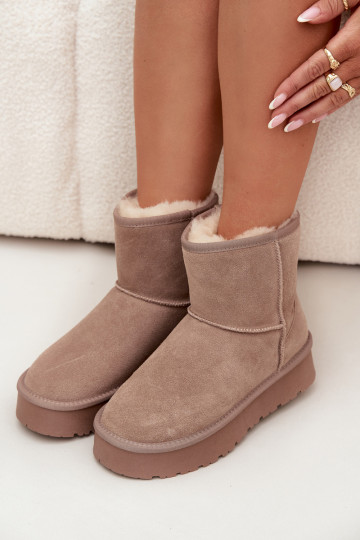 Zandkleurige dames sneeuwlaarzen van faux suede met platform Privine
