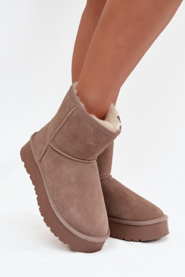 Zandkleurige dames sneeuwlaarzen van faux suede met platform Privine 2