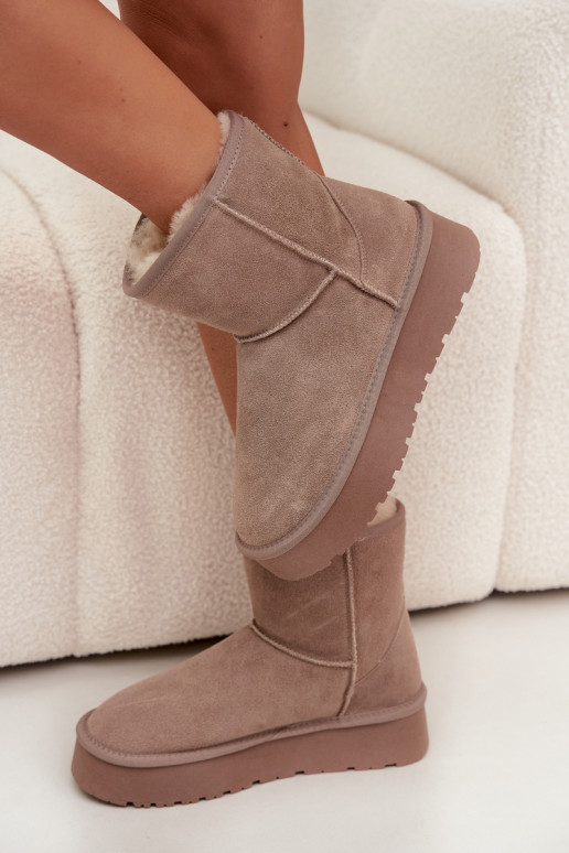 Zandkleurige dames sneeuwlaarzen van faux suede met platform Privine