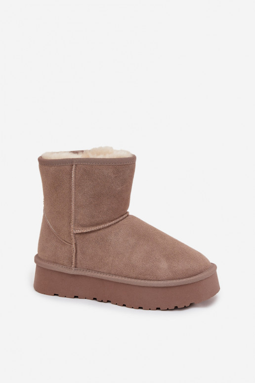 Zandkleurige dames sneeuwlaarzen van faux suede met platform Privine