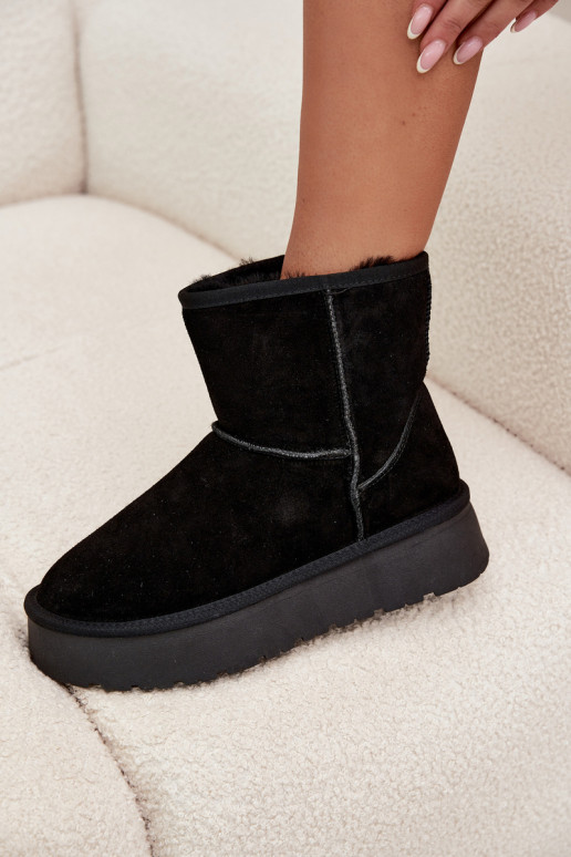 Schwarze Damen-Schneestiefel aus Kunstveloursleder mit Plateau Privine