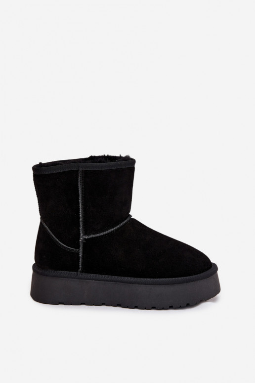 Schwarze Damen-Schneestiefel aus Kunstveloursleder mit Plateau Privine