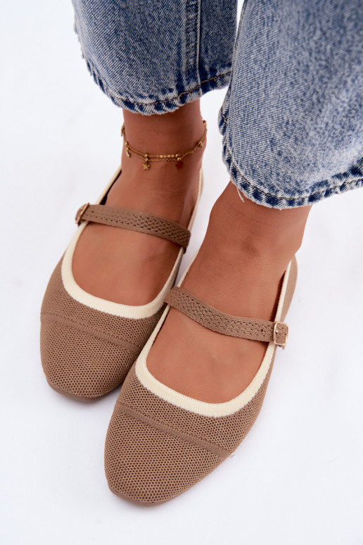 Ballerines brunes en tissu en maille Zelisa