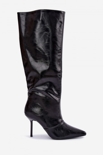 Warme Überknie-Stiefel mit dünnen Absätzen in schwarzer Farbe Fenoria 2